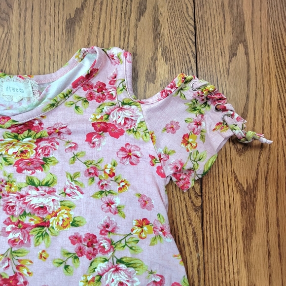 Btween Content Cold Shoulder Dress Girls Size 12 Pink Lace Up Sleeve Floral Soft - Picture 6 of 12